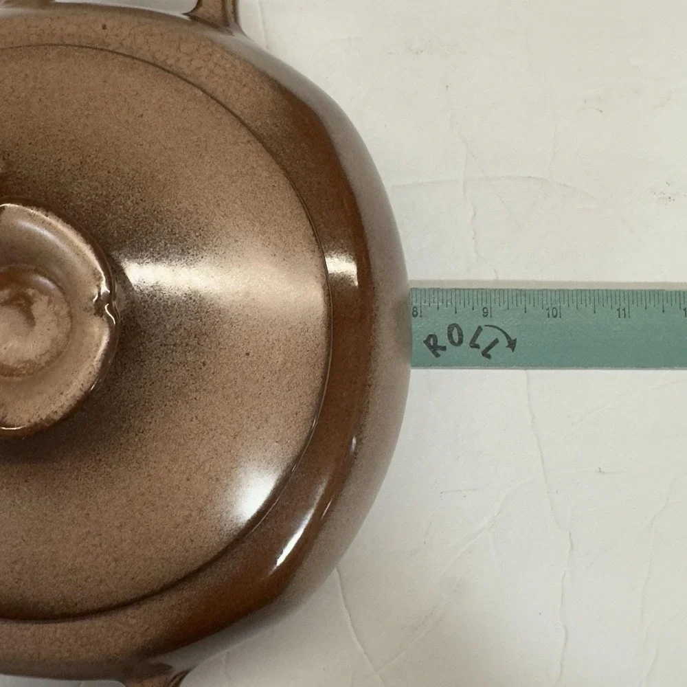 Vintage Mid-Century FRANKOMA POTTERY Baker / Bean Pot Glazed Brown w/ Lid READ‎